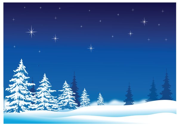 Зимний пейзаж на синем фоне