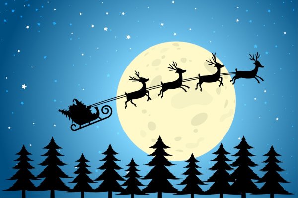Санта на оленях в небе