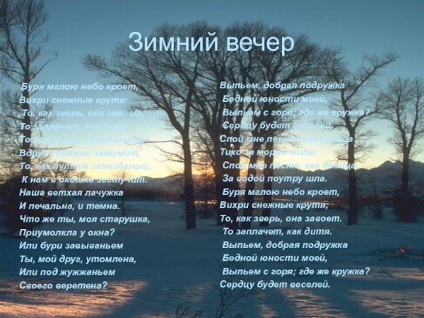 Зимний вечер буря мглою небо кроет
