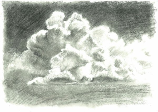 Облака рисунок карандашом цветным