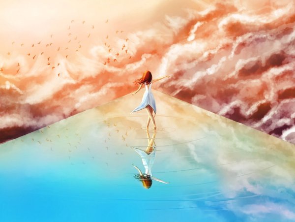 Девушка в небе арт