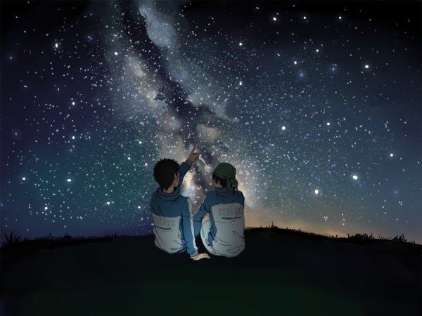 Мама и ребенок смотрят в небо