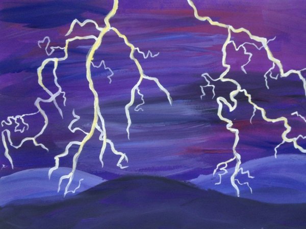 Рисунок грозы и молнии