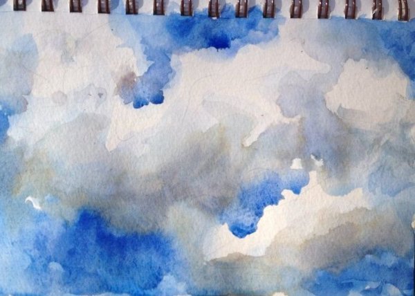 Облака рисунок акварелью