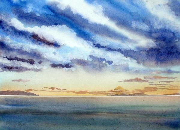 Акварель ванильные небо