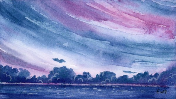 Вечернее небо акварелью