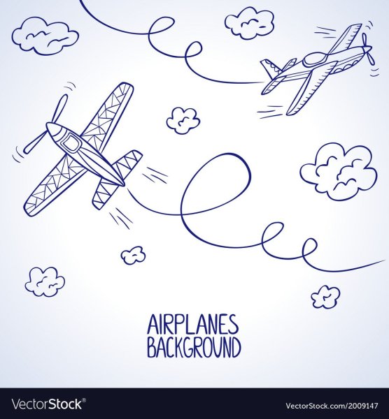Самолет в небе карандашом