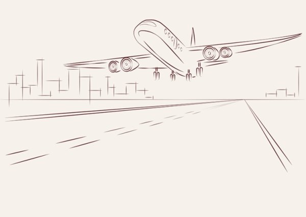 Самолет над городом вектор