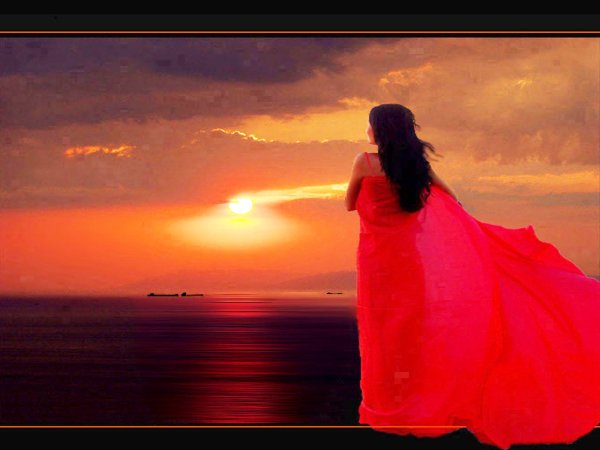 Закат море и женщина в Красном
