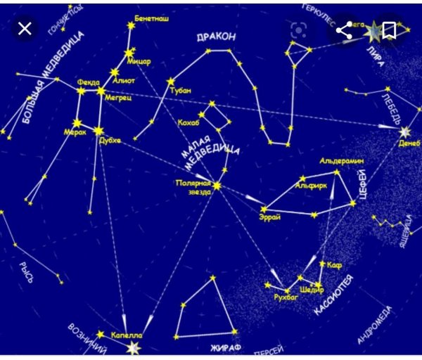 Карта звездного неба с созвездиями Северного полушария для детей