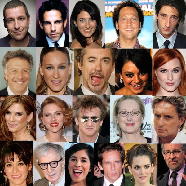 Много лиц знаменитостей