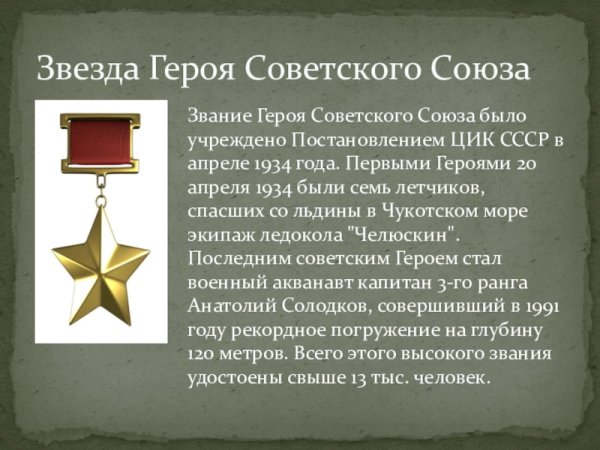 Орден Золотая звезда героя советского Союза