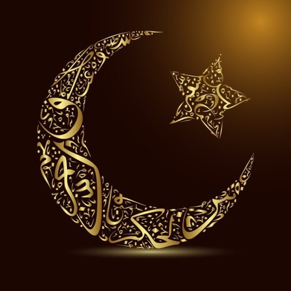 Полумесяц со звездой на черном фоне