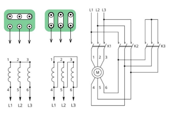 Схема включения Эл двигателя звезда треугольник