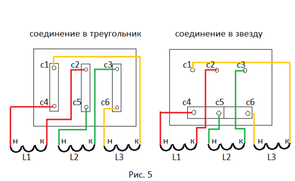 Схема соединения треугольник электродвигателя 220в