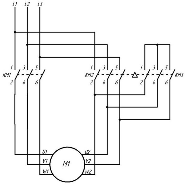Схема подключения обмоток электродвигателя треугольником