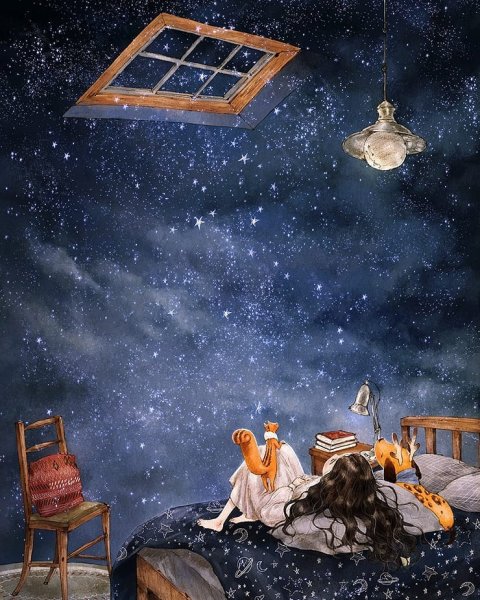 Спокойной ночи звездное небо с надписями