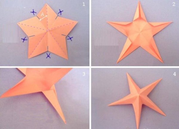Объёмная звезда в технике оригами из бумаги для детей 6-7 лет пошагово с фото