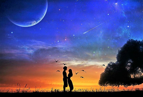 Влюбленная пара в космосе