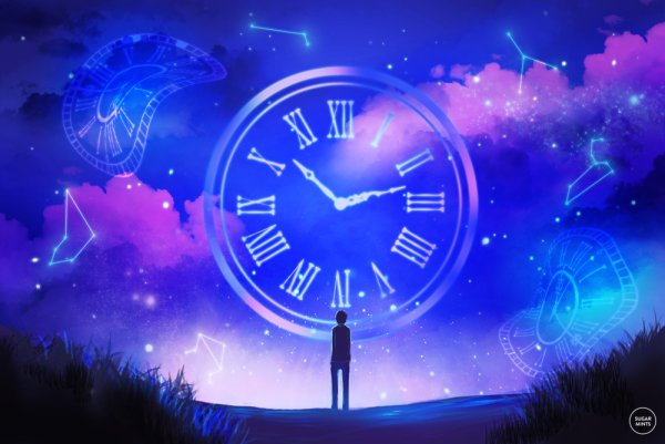 Часы на синем фоне