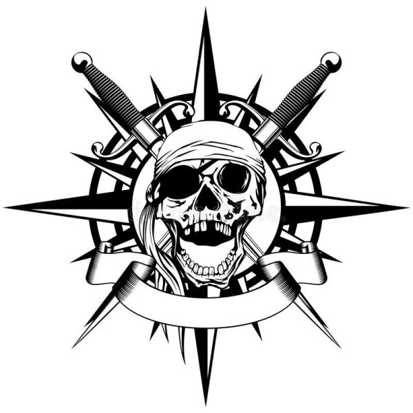 Роза ветров с черепом тату