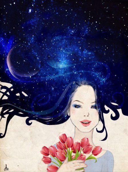 Девушка с космическими волосами