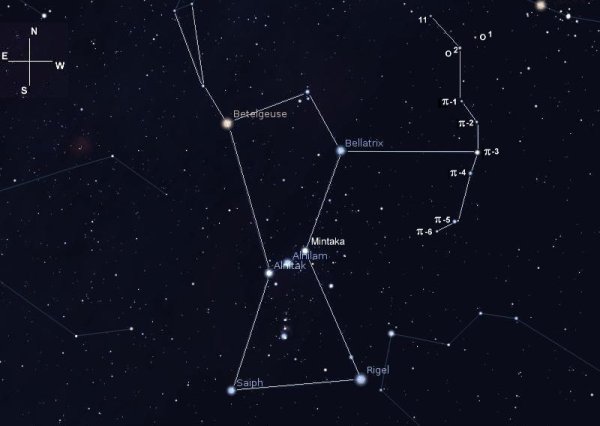 Созвездие Ориона схема с названиями звезд