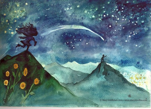 Зимнее небо акварелью