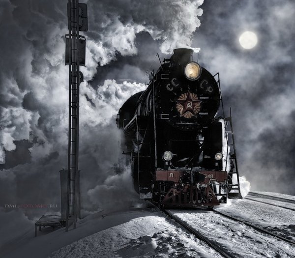 Паровоз ночью