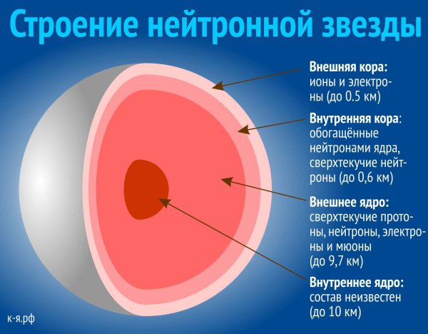 Внутреннее строение нейтронной звезды схема