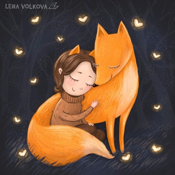 Девочка обнимает лиса