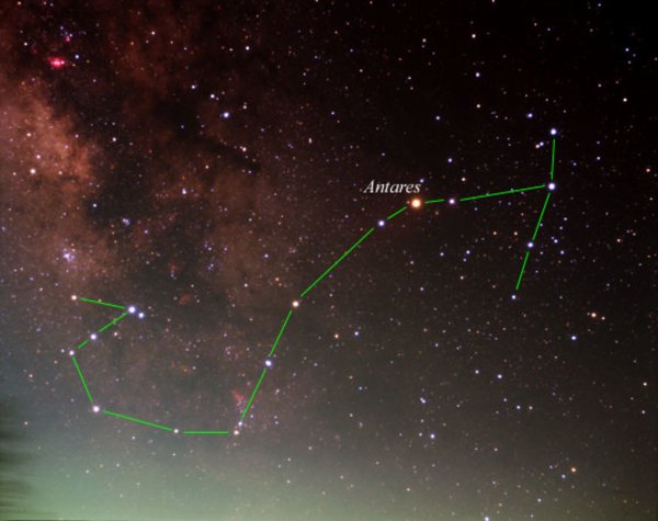 Антарес в созвездии скорпиона