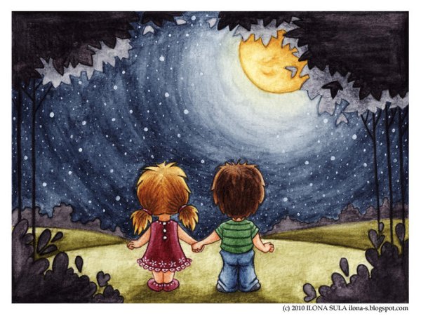 Силуэт на Звездном небе дети