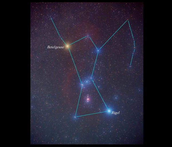 Созвездие Орион со звездами ригель и Бетельгейзе