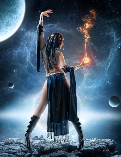 Девушка с посохом в руках