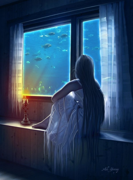 Ночь звезды девушка окно