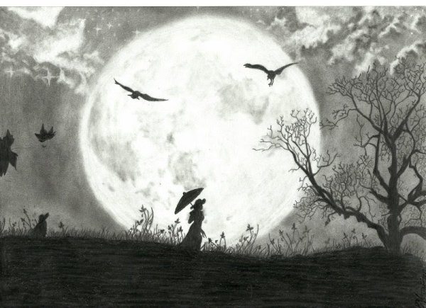 Ночной пейзаж карандашом