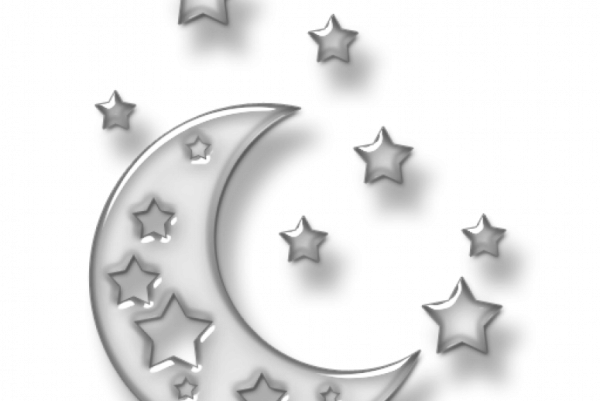 Месяц со звёздами на белом фоне