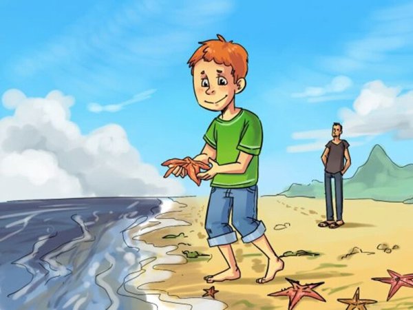Мальчик и морские звезды