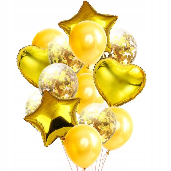 Золотая звезда фольгированная и шары конфетти