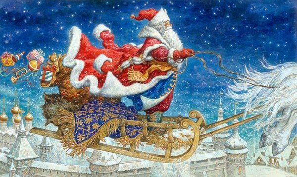 Дед Мороз на ракете открытка