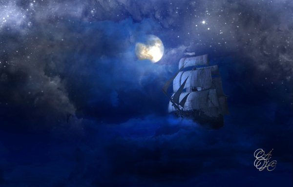 Корабль в ночном небе