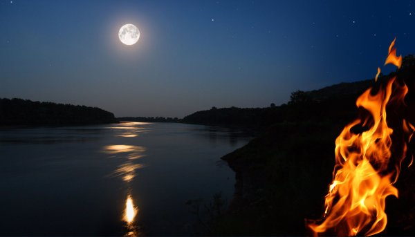Ночь Луна костер