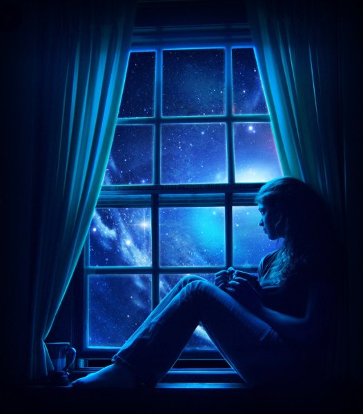 Девушка сидит у окна арт