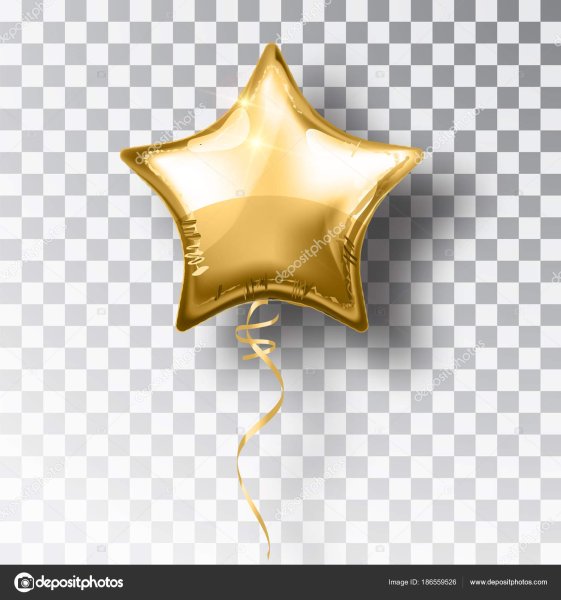 Золотая фольгированная звезда на прозрачном фоне