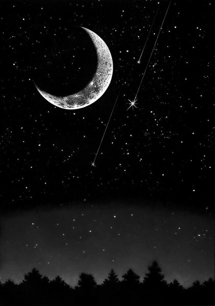 Звездное небо с луной