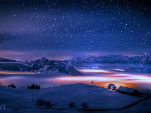 Зима горы ночь