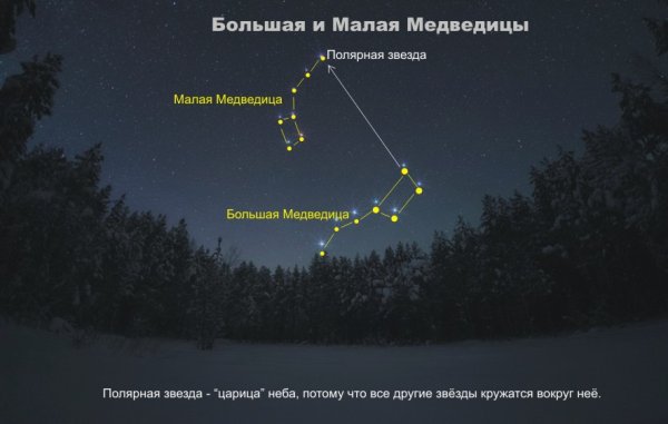Большая и малая Медведица Созвездие на небе и Полярная звезда