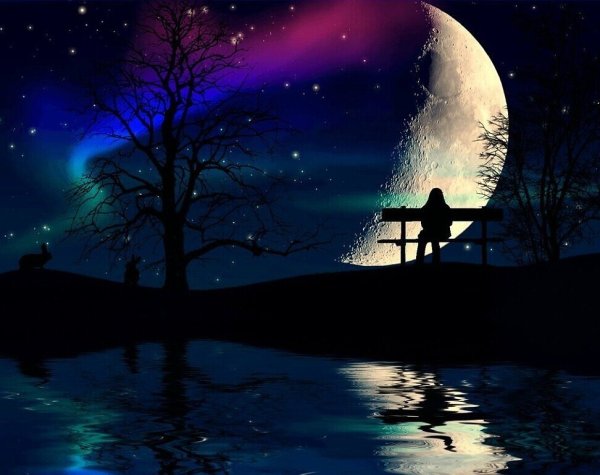 Девушка ночь Луна звезды