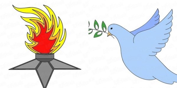 Голубь с веткой контур